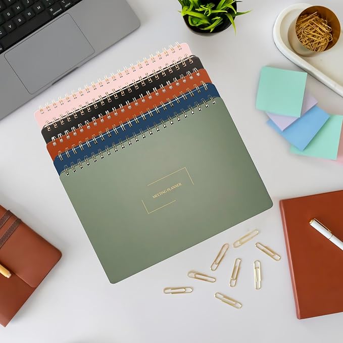 | Meeting Notebook for Work | 8.25" x 11.75" | Project Planner | Simple Design | Multiple Layouts | Office and Business Planner (Evergreen, Meeting Planner - Landscape)