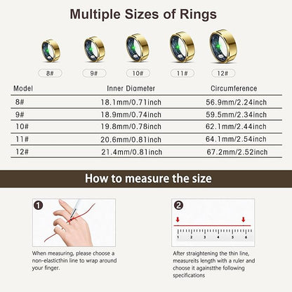 Smart Ring for Women Men, Fashion Minimalist Fitness Ring & Sleep Tracker Ring with Heart Rate, Blood Pressure, Waterproof Health Rings, Valentine's Day Gifts for Women, No Subscription (Size 8, Gold)