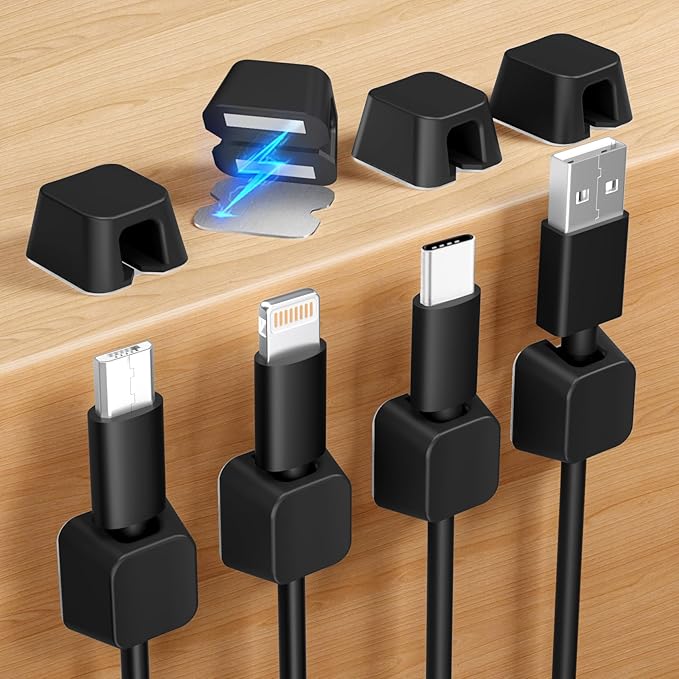 Viaky 8 Pack Magnetic Cable Clips, Large Size Under Desk Cable Management, Workspace Charger Organizer,Cord Holder with Adhesive Metal Disc, Office Desk Accessories for Nightstand Car Wall (Black)