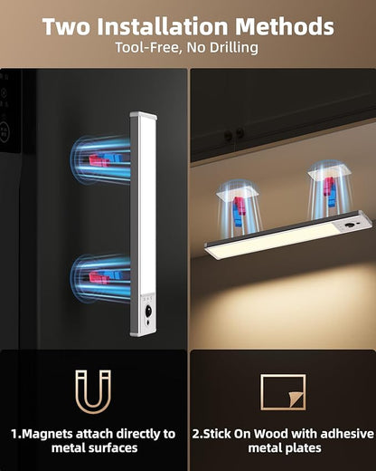 EZVALO Under Cabinet Lighting with Charging Station, Rechargeable Motion Sensor Light Indoor, Dimmable Closet Lights Wireless, 3500K, Motion Activated Under Counter Lights for Kitchen,Pantry(3 Pcs)