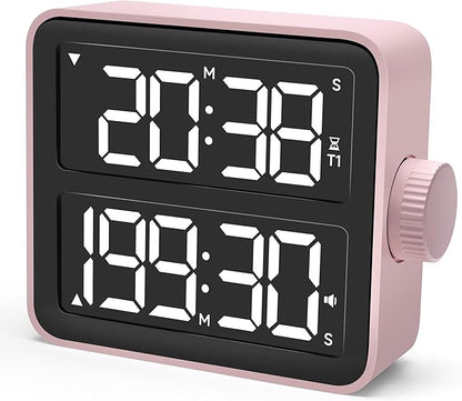VEWINGL Dual Kitchen Timer Digital – 2-Channel Cooking Timer with Large Screen, Magnetic Back, Loud Alarm, Modern Pink Design for Various Timing Needs
