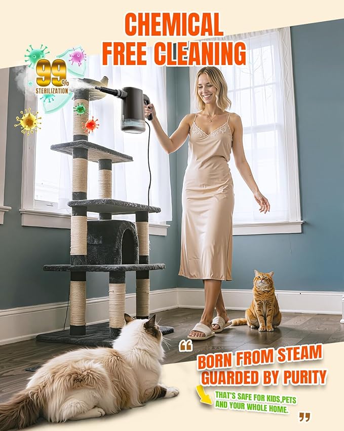 TEEVOGO Handheld Steam Cleaner for Home, Portable Steamer Cleaner with 12 Accessories, 15S Fast Heat Up, Steam Adjustable, Steamer for Cleaning Grout, Floor, Kitchen, Bathroom, Windows, Black