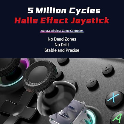 AceGamer Aurora II 2.4G Wireless Bluetooth Controller for PC/Android/Switch/iOS/Switch 2/Steam Deck with Rotary Motors, RGB Hall Effect Joysticks - Upgraded PC Gaming Controller and Back Buttons Lock