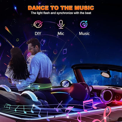 Jushope Acrylic LED Lights - Interior Car Ambient Lighting Kits with Dynamic Rainbow Dream Color Chasing, Music Sync (10 in 1(4*29.5+43.3+14.5 inches+4 Footwell Lights))