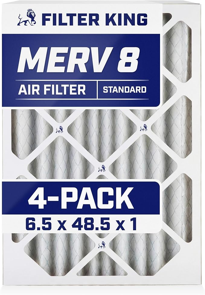 Filter King 6.5x48.5x1 Air Filter | 4-PACK | MERV 8 HVAC Pleated A/C Furnace Filters | MADE IN USA | Actual Size: 6.5 x 48.5 x .75"
