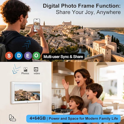 CAZOKASI Smart Digital Calendar Family Planner Chore Chart HD Touchscreen Meal Planner & Photo Display Syncs with Online Calendars Includes Desk Stand & Wall Mount(10.1 Inch Digital Calendar - White)