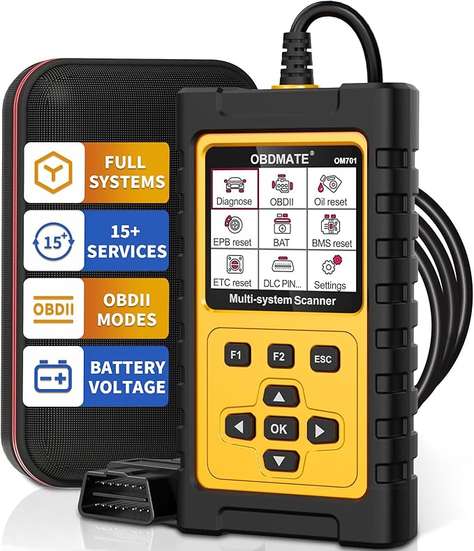 OBDMATE OBD2 Scanner for Toyota/Lexus/Scion, OM701 All Systems Diagnostic Tool with 15+ Resets (Oil/ETC/EPB/ABS/SAS/BAT Register...), Full OBDII Functions Read&Erase Fault Codes, Free Software Update