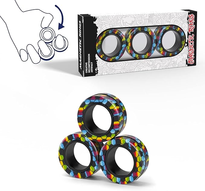 Magnetic Rings Fidget Toy Set, Idea ADHD Fidget Toys, Adult Fidget Magnets Spinner Rings for Anxiety Relief Therapy, Fidget Pack Great Gift for Adults Teens Kids Easter Basket Stuffers (3PCS)
