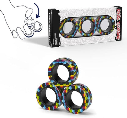 Magnetic Rings Fidget Toy Set, Idea ADHD Fidget Toys, Adult Fidget Magnets Spinner Rings for Anxiety Relief Therapy, Fidget Pack Great Gift for Adults Teens Kids Easter Basket Stuffers (3PCS)