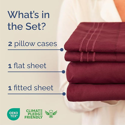Cal King Size 4 Piece Sheet Set - Comfy Breathable & Cooling Bed Sheets Set - Hotel Luxury Bedding for Women, Men, Kids, Teens, Boys & Girls - Deep Pockets, Soft, Wrinkle Free - Oeko-Tex - Burgundy