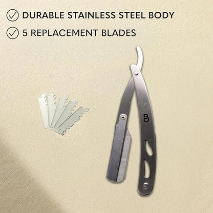 The Beard Club Straight Razor for Men - Navajas Para Barbero - Barber Straight Edge Razor Kit - Single Derby Blade Cutthroat With 5 Replaceable Stainless Steel Blades