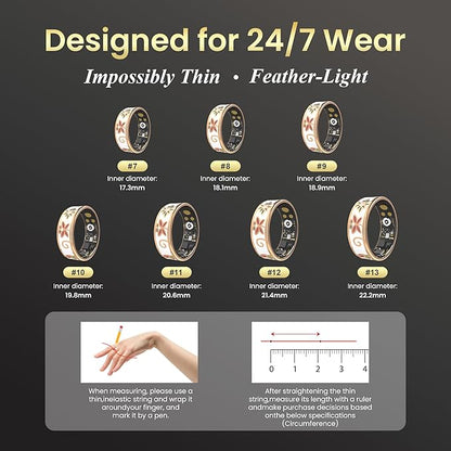 Enamel Craft Smart Ring for Women & Men - No Subscription Fee Fitness Tracker with Sleep Tracking, Heart Rate, SpO2 - IP68 Waterproof for iPhone Android - Activity Tracker, Remote Camera Size9