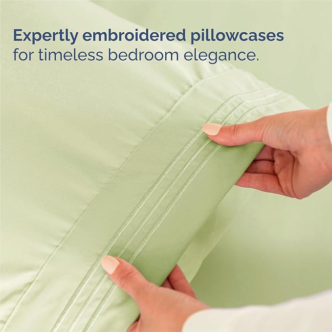 King Size 4 Piece Sheet Set - Comfy Breathable & Cooling Bed Sheets Set - Hotel Luxury Bedding for Women, Men, Kids, Teens, Boys & Girls - Deep Pockets and Wrinkle Free - Oeko-Tex - Light Sage Green
