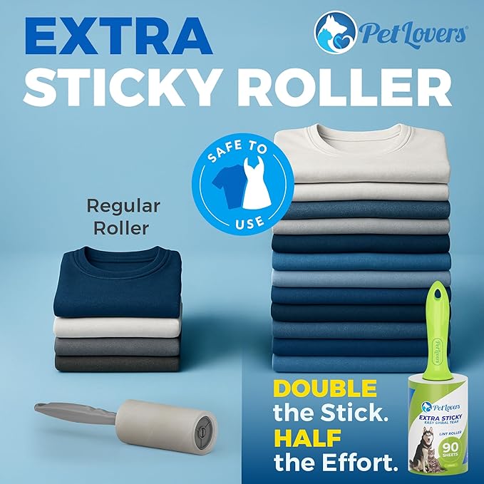 PetLovers Extra Sticky Lint Roller Mega Value Set 450 Sheets for Pet Hair Removal and Clothes, Dog and Cat Lint Remover 5 Pack Green