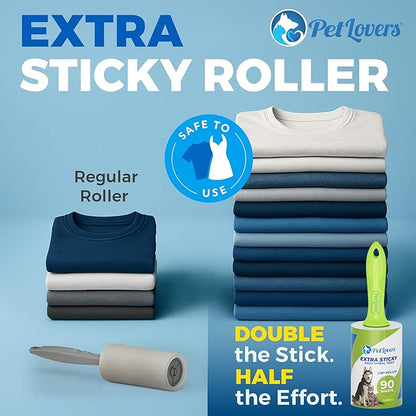 PetLovers Extra Sticky Lint Roller Mega Value Set 450 Sheets for Pet Hair Removal and Clothes, Dog and Cat Lint Remover 5 Pack Green