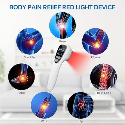 Red Light Therapy Device for Body Pain ReIief with Stand, 6x808nm+12x650nm Handheld Near Infrared Light Therapy with PW Pulsed Wave Model for Human and Pet Body Joint Back Knee Muscle