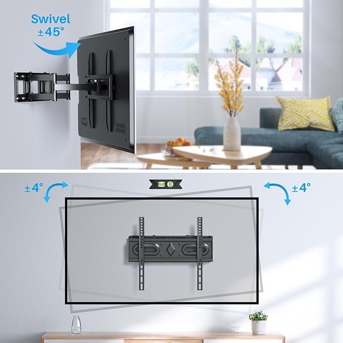 USX STAR UL Listed Full Motion TV Wall Mount Bracket for Most 32-70 inch TVs, Swivel Extend Tilting TV Mount, Max VESA 400x400mm, Holds up to 110 lbs & 16" Wood Studs with Hole Drilling Template
