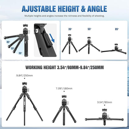 LEOFOTO 9.84" Aluminum Table Tripod with Ball Head for Camera, 360° Rotation Desktop Tripod with 1/4" Screw for Phone Adaptor/Projector/Sport Camera, Max Load 11lb