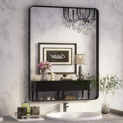 ISKM Black Framed Mirror for Bathroom 24" x 36" Decorative Rectangular Wall Mounted Mirror Best for Washroom, Bedroom, Living Room