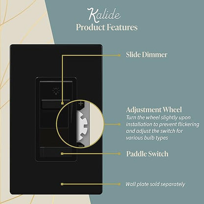 TOPGREENER Digital Dimmer Light Switch for 200W Dimmable LED/CFL Lights, Single Pole/3-Way LED Slide Dimmer Light Switch, Neutral Wire Not Required, UL Listed, TGSDS3-BK, Black, 1 Pack
