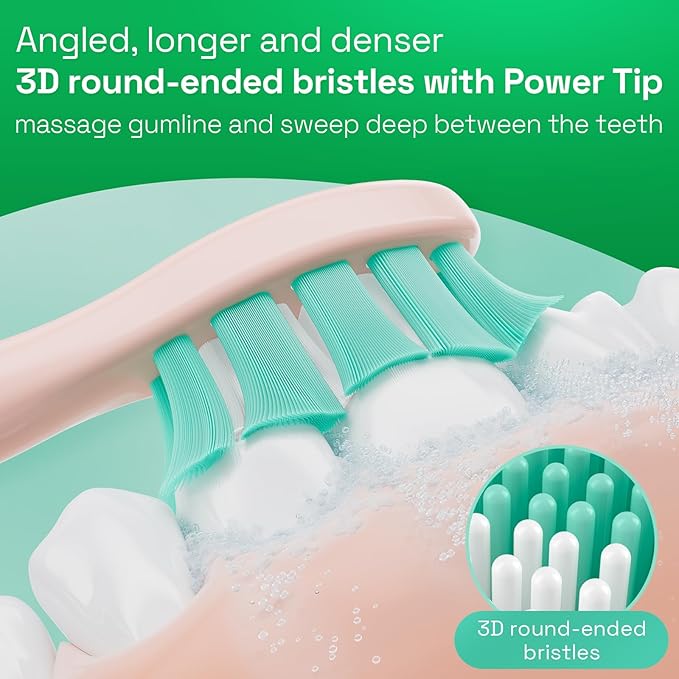 Brushmo Plaque Control Replacement Toothbrush Heads, Compatible with Philips Sonicare Click-on Electric Toothbrush Handles, 8 Standard Replacement Heads, Soft Dupont Bristles, BM928pk, Pink