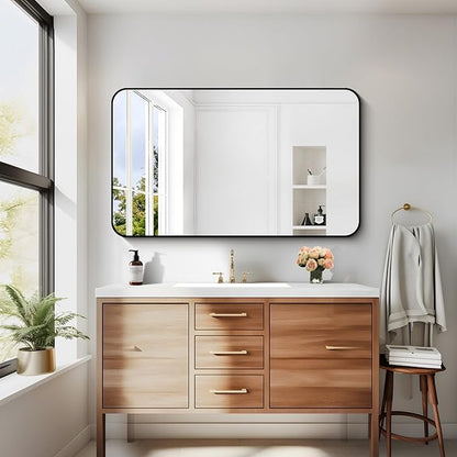24" x 40"Bathroom Mirror, Matte Black Wall Mirror with Metal Frame, Decorative Rectangular Vanity Mirror for Bedroom Bathroom Living Room Entryway (Horizontal/Vertical)