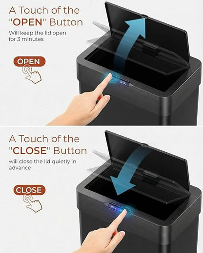 TLSUNNY 16 Gallon Motion Sensor Trash Can,Touchless Automatic Garbage Can,Brushed Stainless Steel Smart Bin,with Bag Holder,Soft Close Lid,for Kitchen,Office,RV,Bedroom,Living Room (Black, 60L)