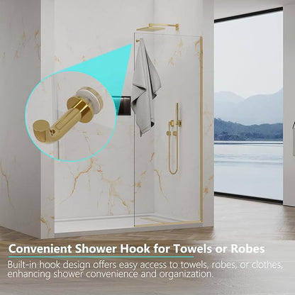 Shower Screen,32"W * 76"H Single Shower Glass Panel, 3/8"(10mm) Tempered Glass, Shower Wall Panels, Fix Shower Glass Screen for Bathroom - Brushed Gold