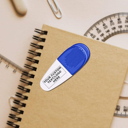 100 Magnetic Memo Holders Set - Customizable Text, Logo - Large Clip, Plastic - White Blue