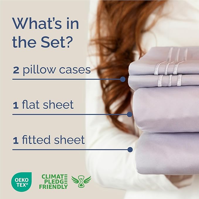 Full Size 4 Piece Sheet Set - Comfy Breathable & Cooling Bed Sheets Set - Hotel Luxury Bedding for Women, Men, Kids, Teens, Boys & Girls - Deep Pockets, Soft, Wrinkle Free - Oeko-Tex - Light Lavender