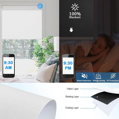 COOLWINDS Motorized Blinds with Remote Cordless Automatic Motorized Shades Custom Blinds for Windows Smart Curtains Compatible with Alexa Google Home(Blackout Jacquard White,W21 x H72in)