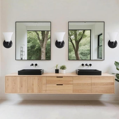 LOUSACE 2 Pack 1-Light Bathroom Vanity Lights Black Vintage Bathroom Lighting Fixtures with Opal White Glass, Set of 2 Single Vanity Wall Sconces for Side Mirror Cabinet Stairs Kitchen Living Room