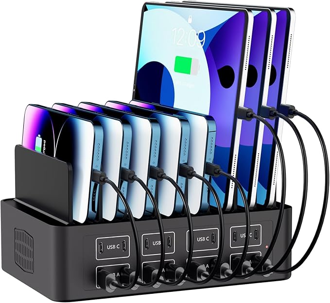 150W/35A Charging Station for Multiple Devices, 16 Port USB C Fast Charging Station with Adjustable Dividers - Organizer Charging Dock for Smartphone, iPad, Kindle, Tablet & More