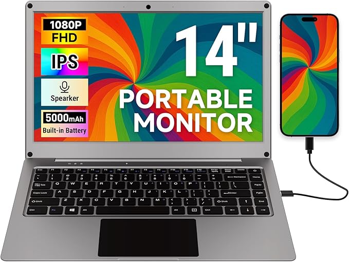 ELECROW Portable Monitor with Keyboard, 14 Inch Lapdock Display with Built-in Battery & RPi5 Adapter, 1080P FHD IPS USB C Computer Monitors Compatible with Raspberry Pi, PC, Phone, Mac, Game Console