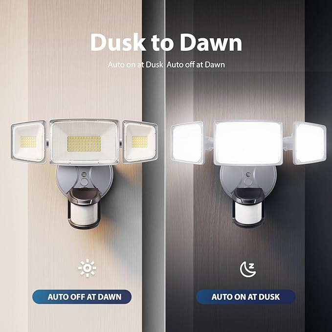Onforu 75W LED Motion Sensor Outdoor Lights, Dusk to Dawn Flood Light Outdoor Motion Sensor, Hardwired Security Light Floodlights Outside 7500LM 6500K Daylight IP65 Waterproof (Gray)