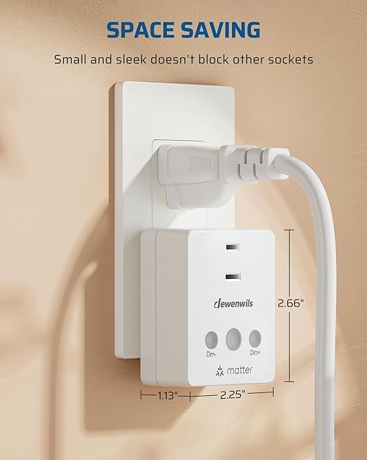 DEWENWILS Matter Plug in Dimmer Switch for Lamp, Works with Alexa, Compatible with Google Home & SmartThings APP Voice Wireless Dimmer Button Control, Dimmable LED/Tungsten Bulbs, 2.4G Wi-Fi, White