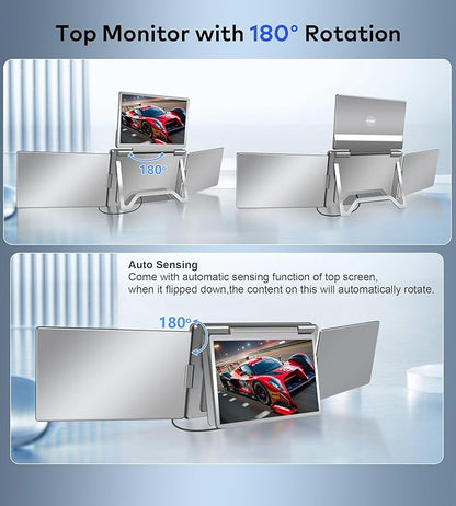14" Portable Monitor for Laptop Screen Extender, Triple Laptop Monitor Display, 1200P FHD IPS Travel Gaming Monitor fit for 12"-17.3" Laptops, Compatible with Win 10/11 and Mac 2019 Above(S780-C)