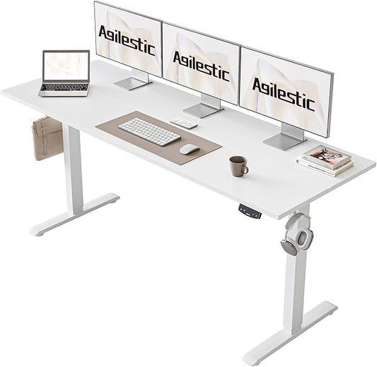 Agilestic Electric Standing Desk, Large 63 x 24 Inches Height Adjustable Desk, Sit Stand up for Work Office Home, Ergonomic Rising Computer Table with Memory Preset, White