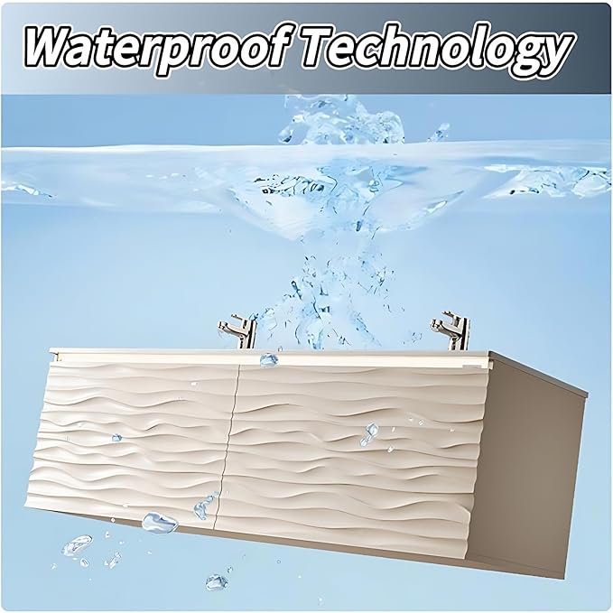 56IN Bathroom Vanity - Smart Defogging Mirror Cabinet | Waterproofing Technology & Wave Shaped Door Panel, Floating Bathroom Vanities with Large Storage Space (Mirror)