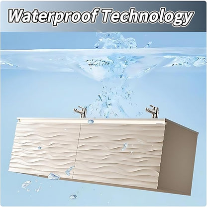 56IN Bathroom Vanity - Smart Defogging Mirror Cabinet | Waterproofing Technology & Wave Shaped Door Panel, Floating Bathroom Vanities with Large Storage Space (Mirror)