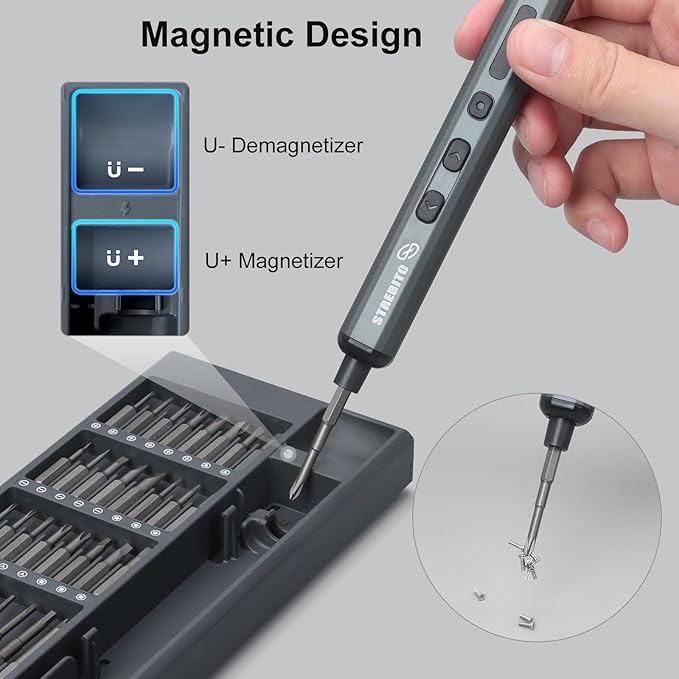 STREBITO Mini Electric Screwdriver Set, 70 in 1 Small Electric Screwdriver Cordless - 64 S2 Preicison Bits, 5 Torque Settings, 4 LED Lights, Mini Power Screwdriver Repair Tool Kit for PC RC Electronic