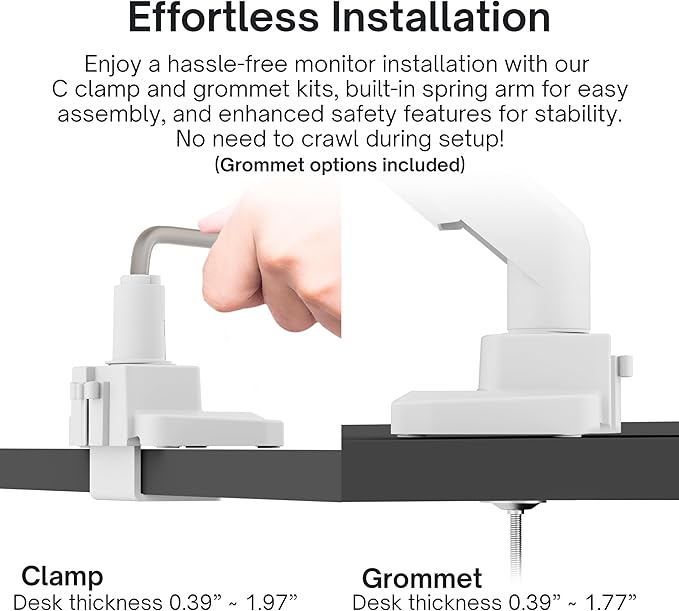 Pixio PS1S Wave White Single Monitor Arm Stand Desk Mount - Fits up to 32 inches Monitors and up to 19.8lbs. VESA Compatibility and Integrated Cable Management