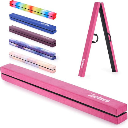 ZELUS 8' Folding Gymnastics Balance Beam, Floor Balance Beam w/Carry Handles Anti-Slip Base for Kids, Beginners & Professional Gymnasts