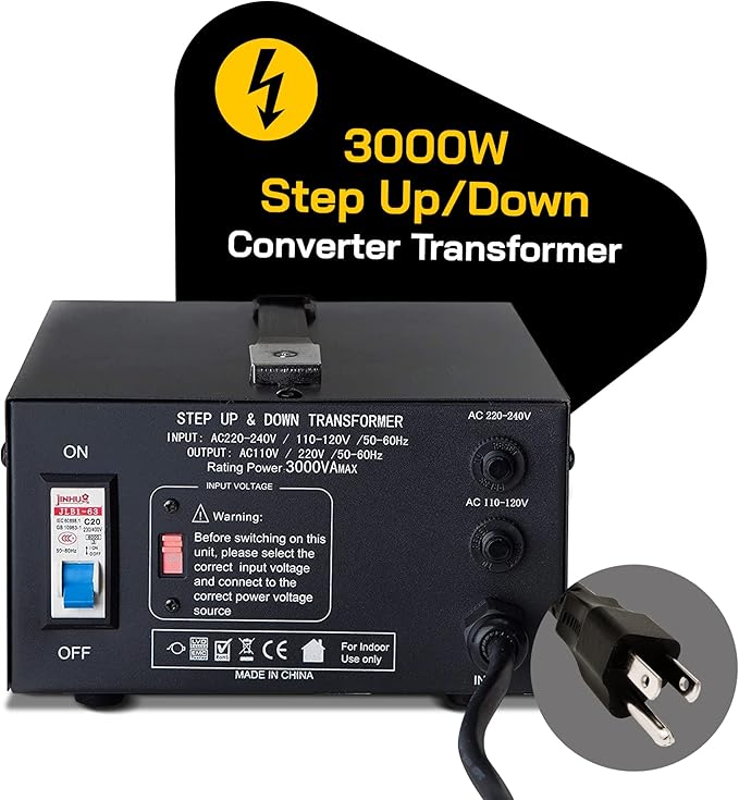 ELC T Series 3000+ Watt Voltage Converter Transformer - Step Up/Down - 110v to 220v / 220v to 110v Power Converter - Circuit Breaker Protection, CE Certified [3-Years Warranty]