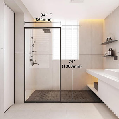 Shower Framed Glass Panel, 34" W x 74" H Shower Screen, 5/16" (8mm) Tempered Glass Shower Door, Fit for Walk-in Bathroom, Matte Black Fixed Shower Door