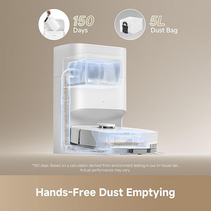 DREAME D20 Plus Robot Vacuum and Mop, 13,000Pa Suction, Self-Emptying with 5L Dust Bag, DuoBrush for Pet Hair, LDS Mapping, App & Voice Control, 5200mAh Battery, Ideal for Hard Floors & Carpets
