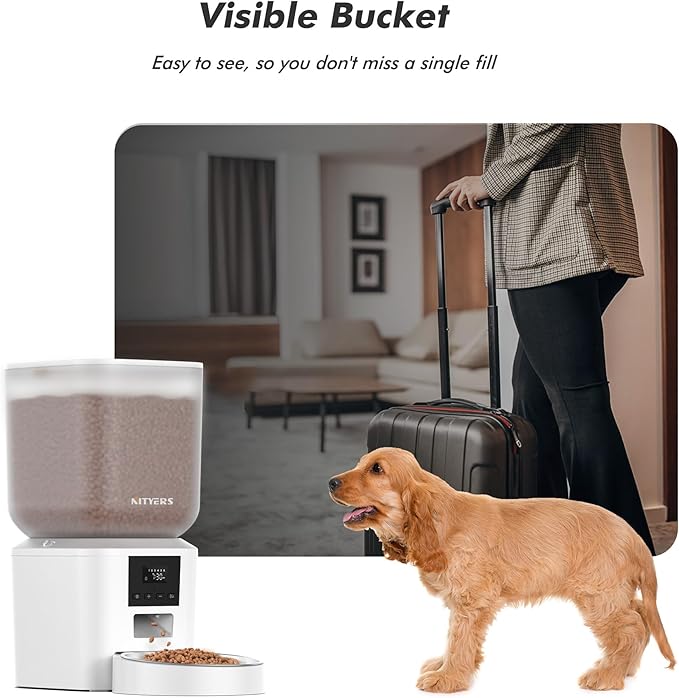 Automatic Dog Feeder - 8L/34 Cups Large Capacity Automatic Cat Food Dispenser with LCD Screen, Large Food Tray, Battery Operated, Timed Cat Feeder, Up to 50 Portions 6 Meals Per Day, Keeps Fresh