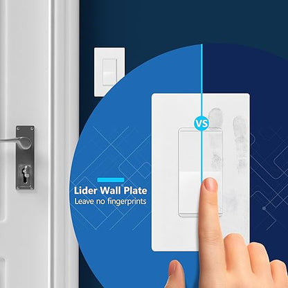 LIDER Matte White Minimalist Design Decorator Switch, Frameless Paddle Wall Light Switch, On/Off Rocker Switch, 3-Way or Single Pole, Residential Grade, UL Listed, 3 Wire, 15A 120-277VAC