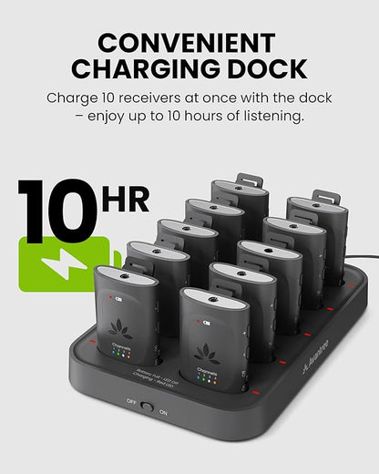 Avantree Audiplex MX – Multi-Channel Assistive Devices for Churches & Translation, 30ms Low Latency, Superior Sound, Group Listening System with Audio Transmitter & 10 Receivers for Classroom, Seminar