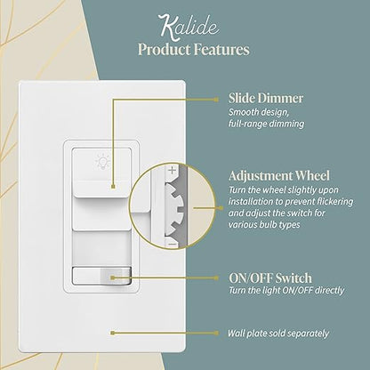 TOPGREENER Digital Dimmer Light Switch for 200W Dimmable LED/CFL Lights, Single Pole/3-Way LED Slide Dimmer Light Switch, Neutral Wire Not Required, UL Listed, TGSDS3-W, White, 1 Pack